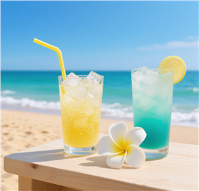 夏日海边沙滩碎冰冷饮摄影图片